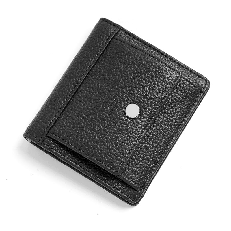 Black pebbled cowhide folding wallet with front coin pocket