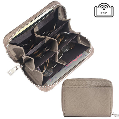 Light grey minimalist leather coin purse with zip-around opening