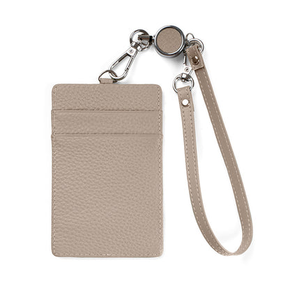 Leather Slim ID Badge Holder with Reel & Strap in Light Grey