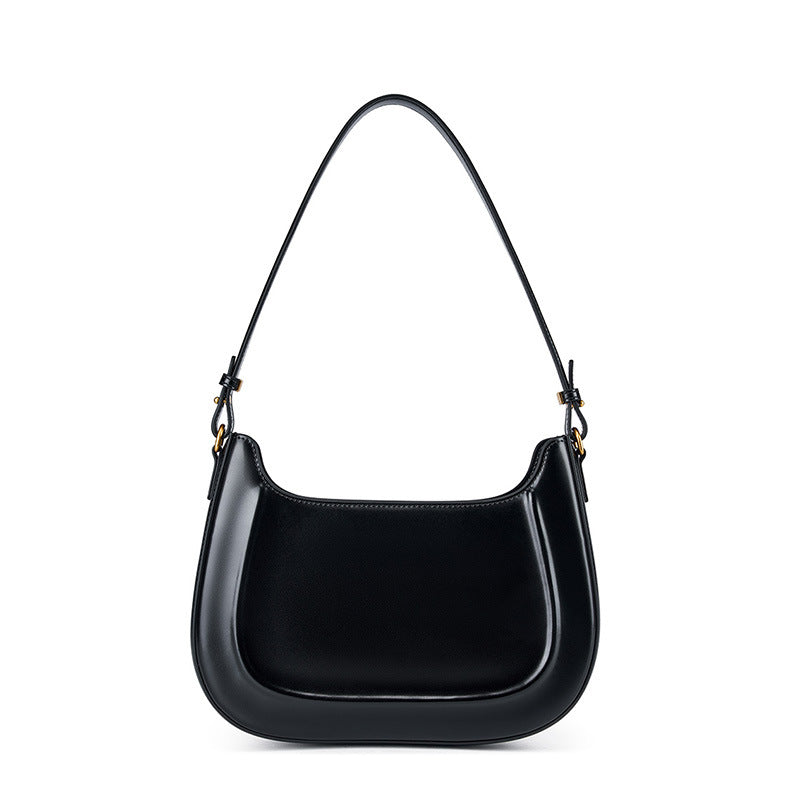 Cowhide Leather Shoulder Bag, Underarm Crossbody in Black, Medium
