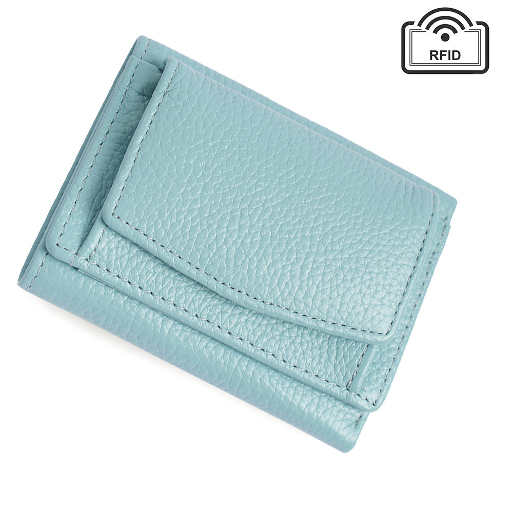Cowhide Tri-Fold RFID-Blocking Wallet in Lake Blue