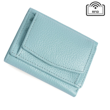 Cowhide Tri-Fold RFID-Blocking Wallet in Lake Blue