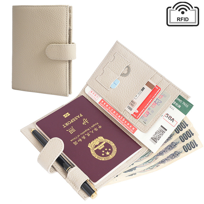 Ivory genuine leather passport holder wallet shown from the front on a neutral background
