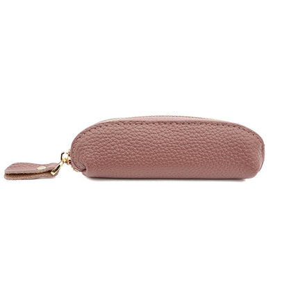 Pink genuine leather mini coin pouch with zipper pull