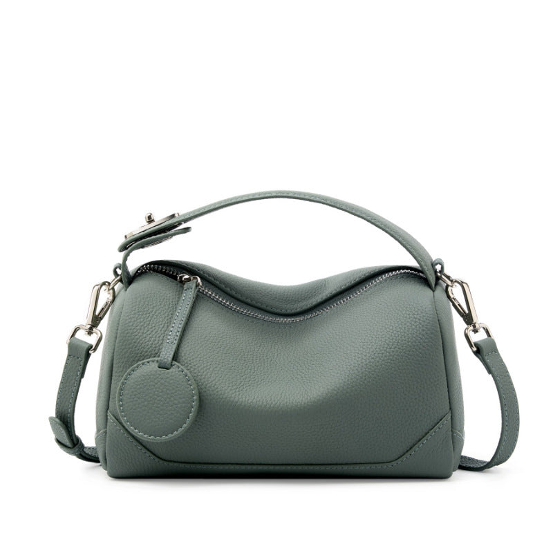 Cowhide Mini Boston Bag Shoulder in Almond Green