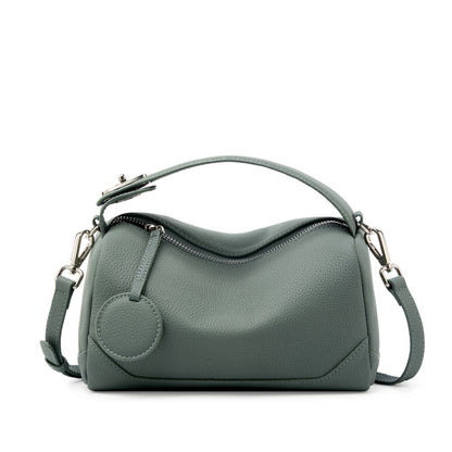 Cowhide Mini Boston Bag Shoulder in Almond Green