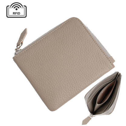 Cowhide Leather Short RFID-Blocking Wallet in Light Grey