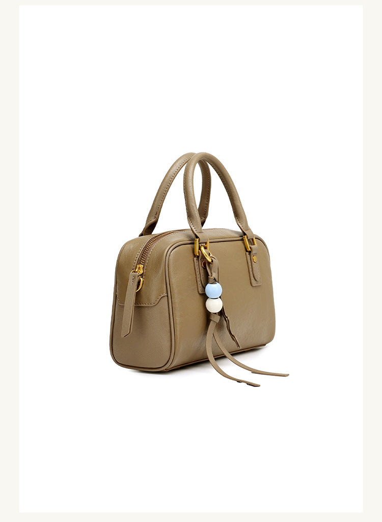 Cowhide Leather Double-Handle Pillow Crossbody Bag