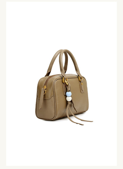 Cowhide Leather Double-Handle Pillow Crossbody Bag