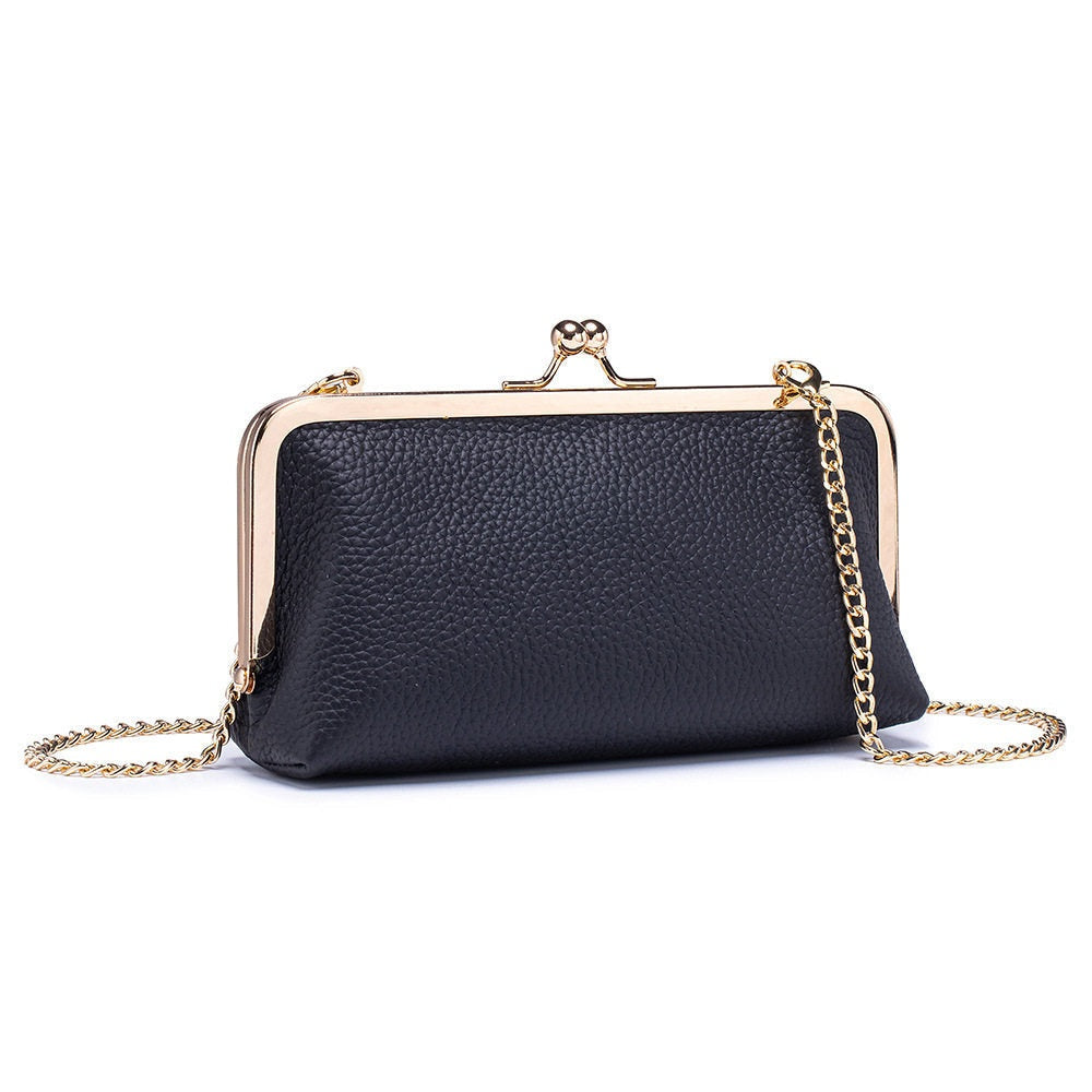 Top-Grain Cowhide Frame Crossbody Bag in Black, Without Chain