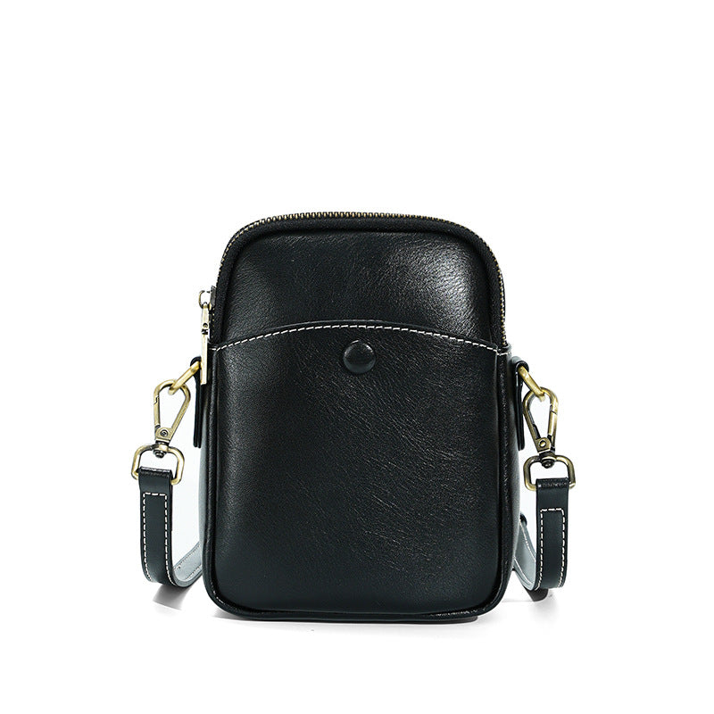 Cowhide Leather Micro Crossbody Bag with Adjustable Strap in Black