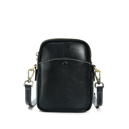 Cowhide Leather Micro Crossbody Bag with Adjustable Strap in Black