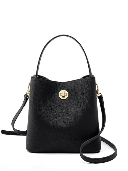 Black bucket bag front view on white background