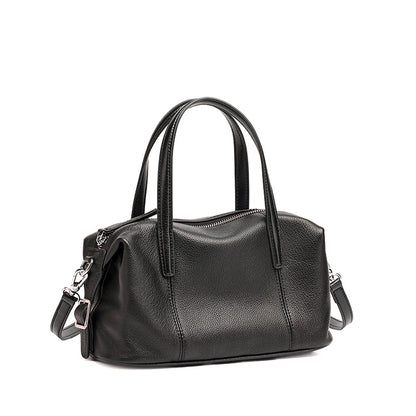 Black top-grain cowhide soft pillow bag on white background