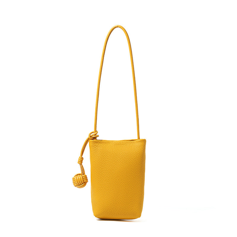 Cowhide Leather Micro Bucket Phone Crossbody Bag in Yellow