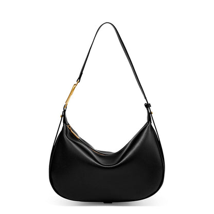 Cowhide Crescent Underarm Bag with X Buckle in Black