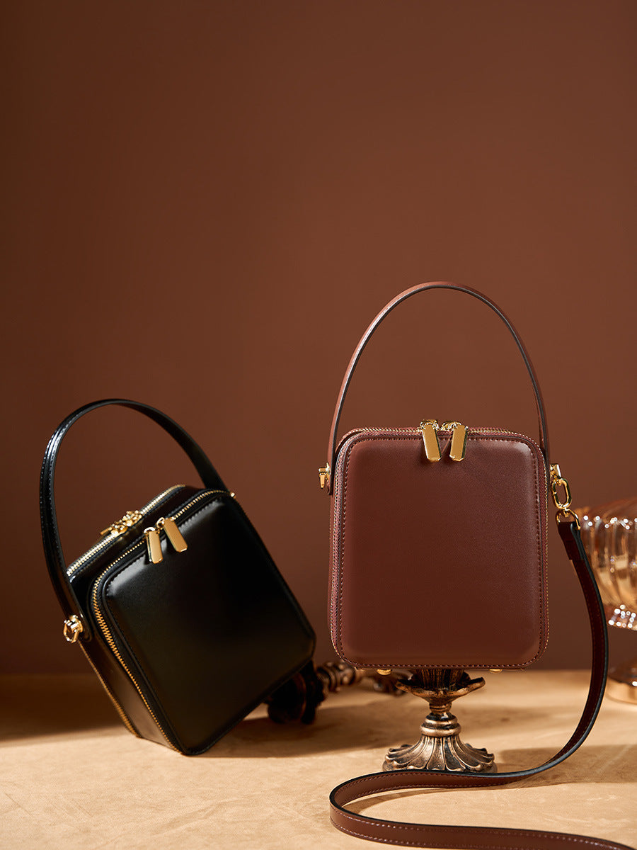 Cowhide Leather Micro Box Bag Top Handle Crossbody — group shot with other colourways