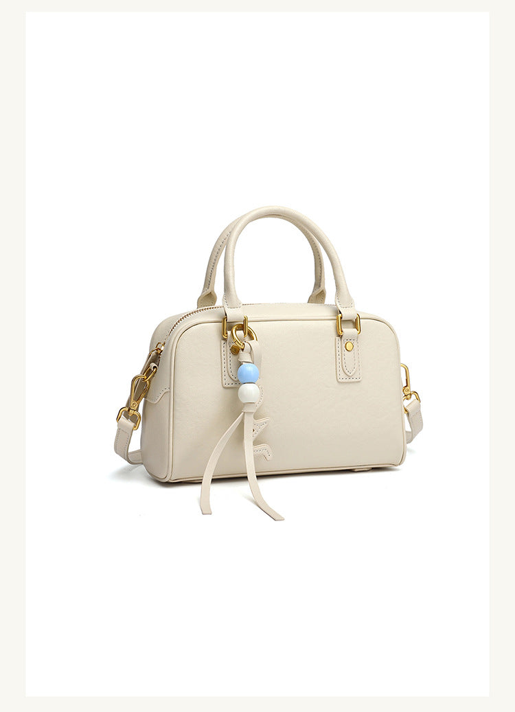 Cowhide Leather Double-Handle Pillow Crossbody Bag