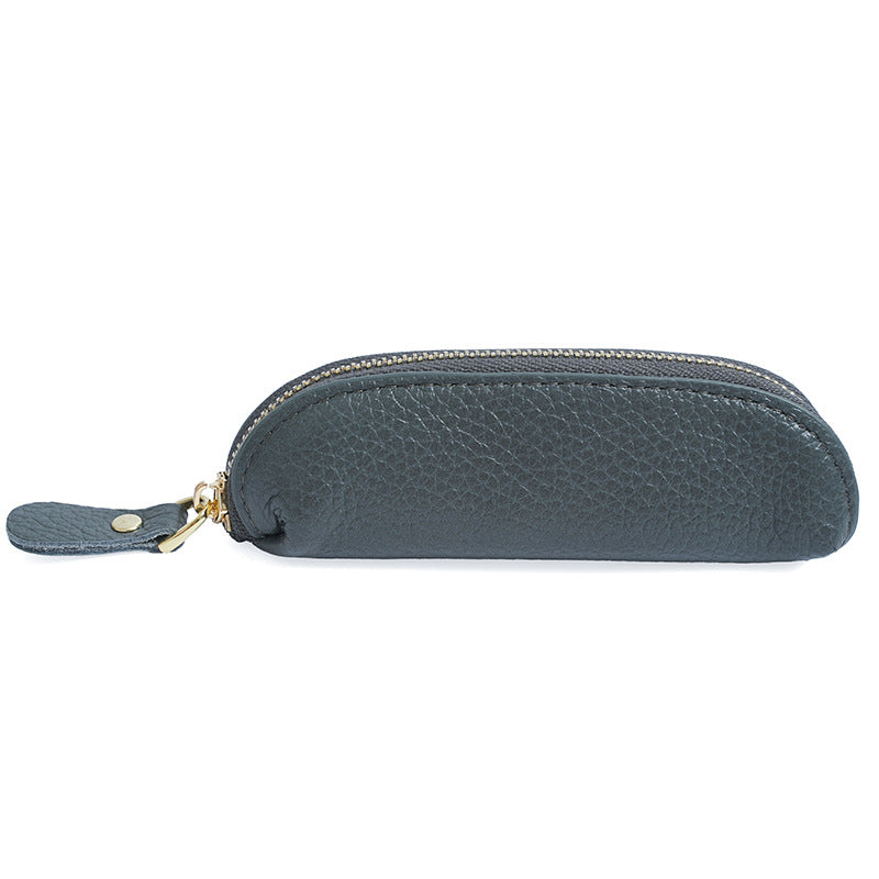 Army green genuine leather mini coin pouch with zipper pull