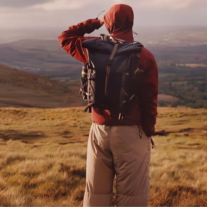 Backpack lifestyle photo shown among camera bag product images