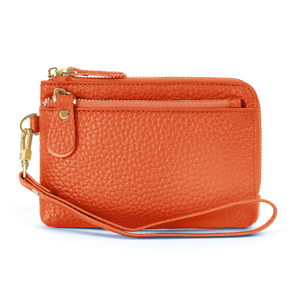 Genuine Leather Mini Clutch Wallet in Coral