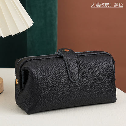 Top-Grain Cowhide Cosmetic Pouch – Color Options in Pebbled Leather - Black