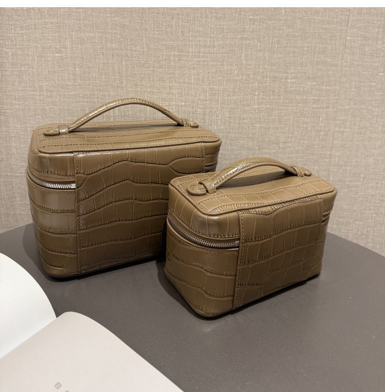 Cowhide Croc-Embossed Cosmetic Pouch