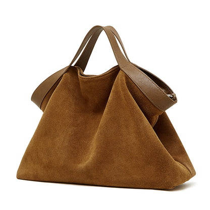 Cowhide Nubuck Leather Crossbody Tote Bag in Brown