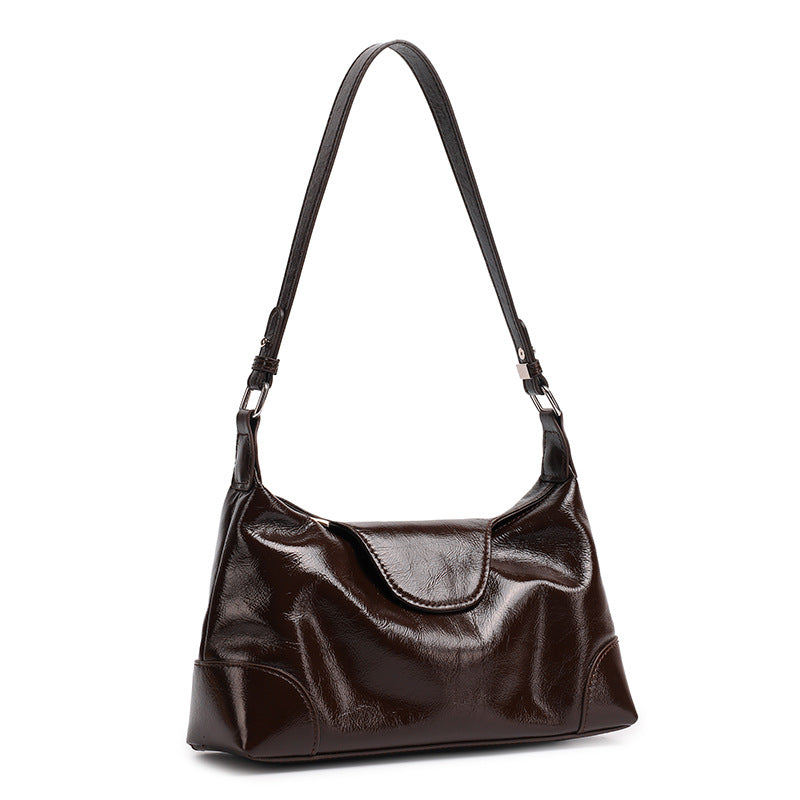Cowhide Leather Small Shoulder Bag with Adjustable Strap in Coffee