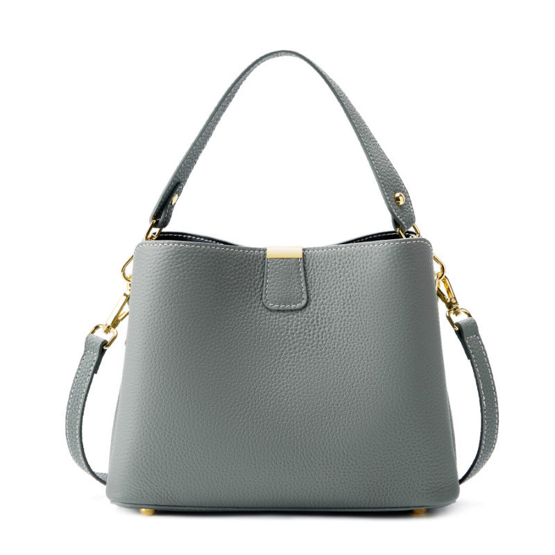 Cowhide Leather Crescent Bucket Bag in Green, 24*10*18.5