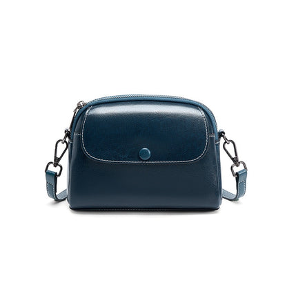 Cowhide Mini Crossbody Bag with Snap Flap, Oil-Waxed Leather in Peacock Blue