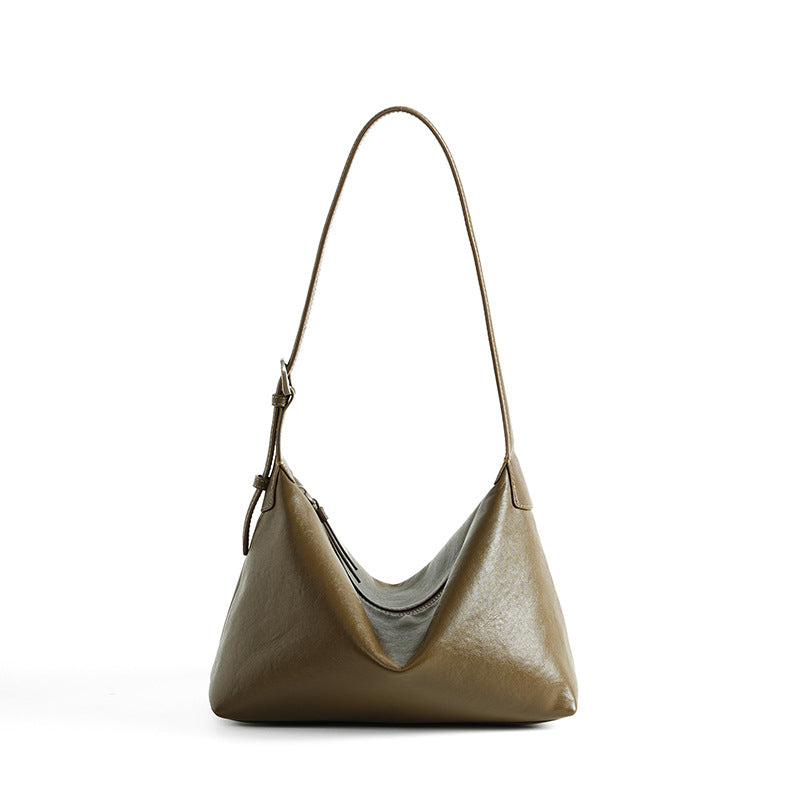 Top-Grain Cowhide Hobo Shoulder Bag – Color Options in Yucca Green
