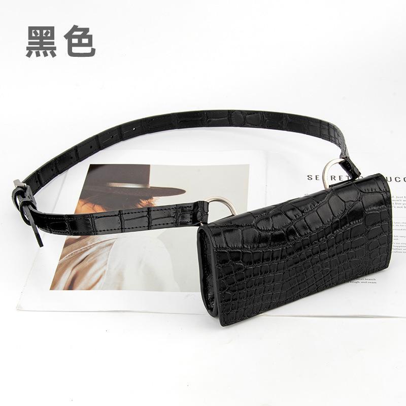 Split Cowhide Croc-Embossed Belt Bag in Black, 45.3 in