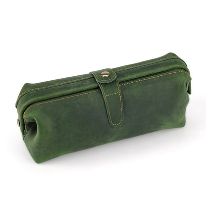 Top-Grain Cowhide Cosmetic Pouch in Green