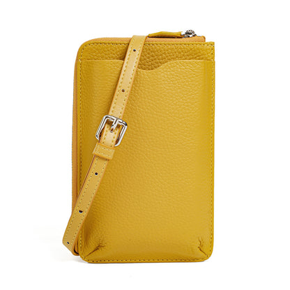 Cowhide Leather Vertical Phone Crossbody Bag in Yellow