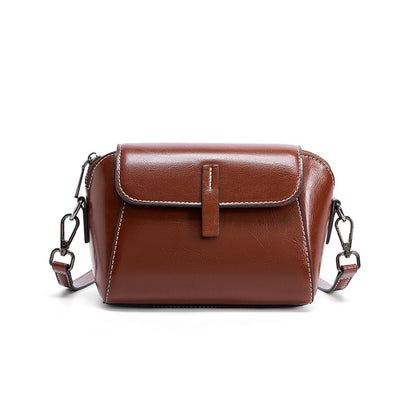 Cowhide Oil-Wax Leather Small Crossbody Bag in Coffee