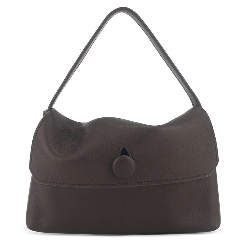 Lambskin Mini Shoulder Bag with Button Flap in Coffee