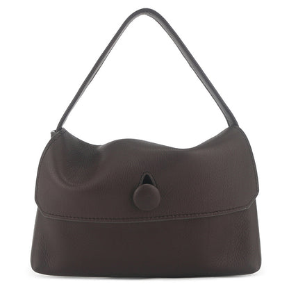 Lambskin Mini Shoulder Bag with Button Flap in Coffee