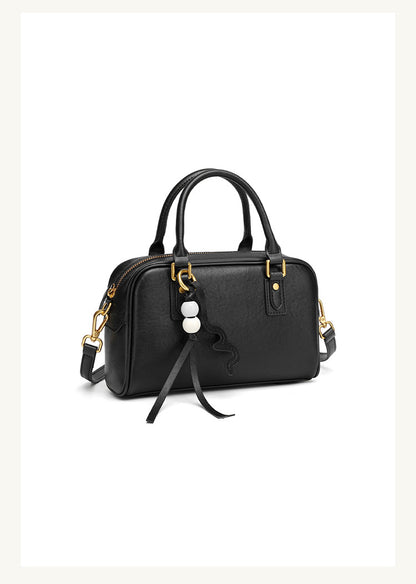 Cowhide Leather Double-Handle Pillow Crossbody Bag