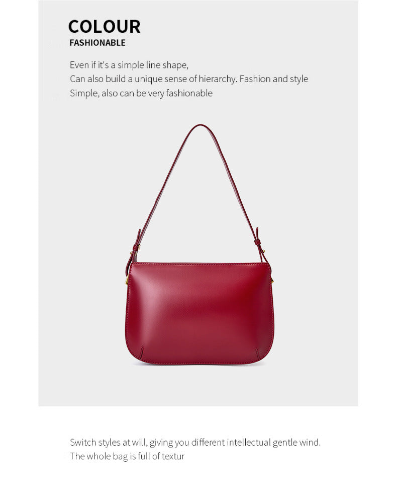 Burgundy cowhide leather underarm bag shown from the front, Colour Fashionable graphic