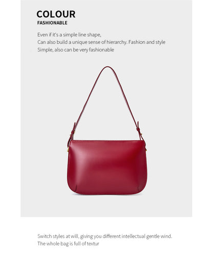 Burgundy cowhide leather underarm bag shown from the front, Colour Fashionable graphic