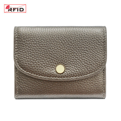 Cowhide Mini Coin Purse Wallet with RFID Card Slots in Grey