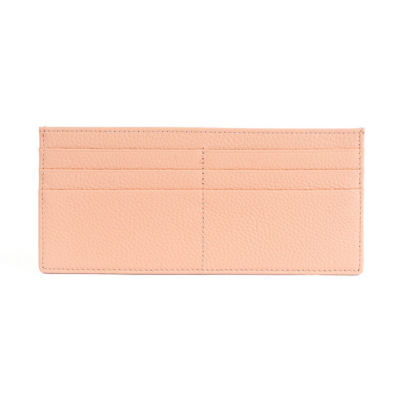 Pink slim leather wallet with card holder layout detail