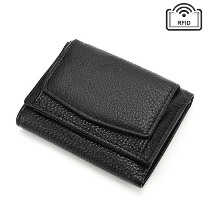 Cowhide Tri-Fold RFID-Blocking Wallet in Black