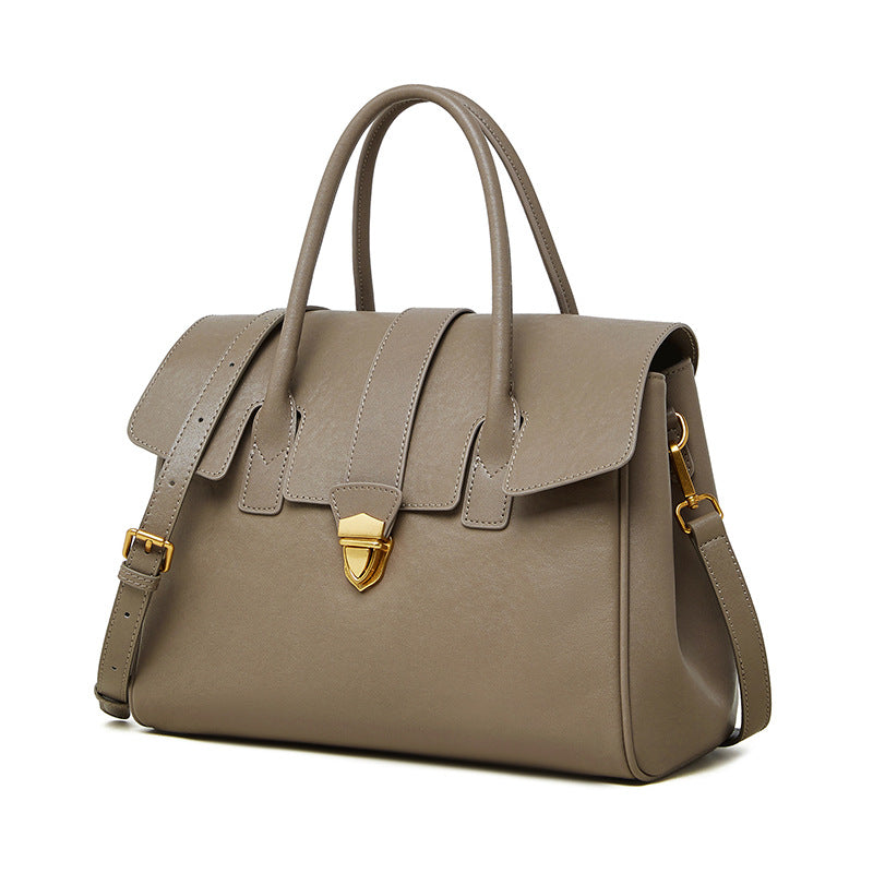 Top-Grain Cowhide Small Plus Satchel Bag in High-Grade Grey