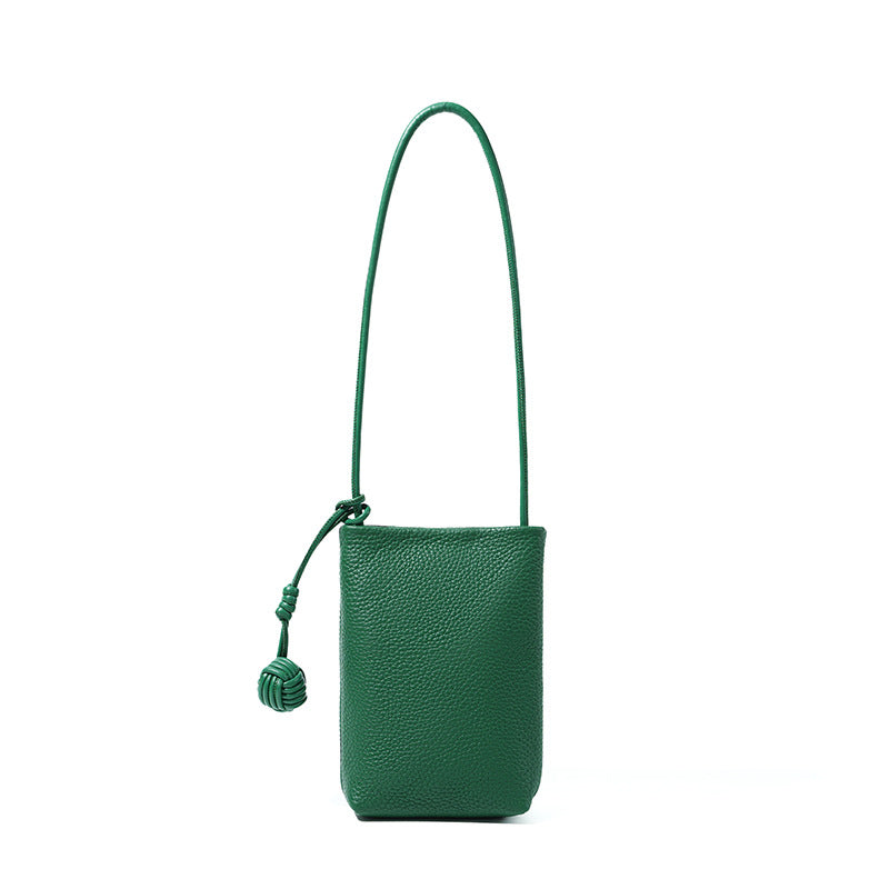 Cowhide Leather Micro Bucket Phone Crossbody Bag in Velvet Green