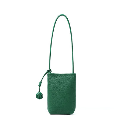 Cowhide Leather Micro Bucket Phone Crossbody Bag in Velvet Green