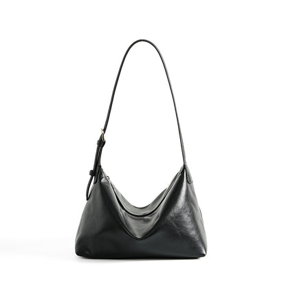 Black top-grain cowhide hobo shoulder bag on a white background