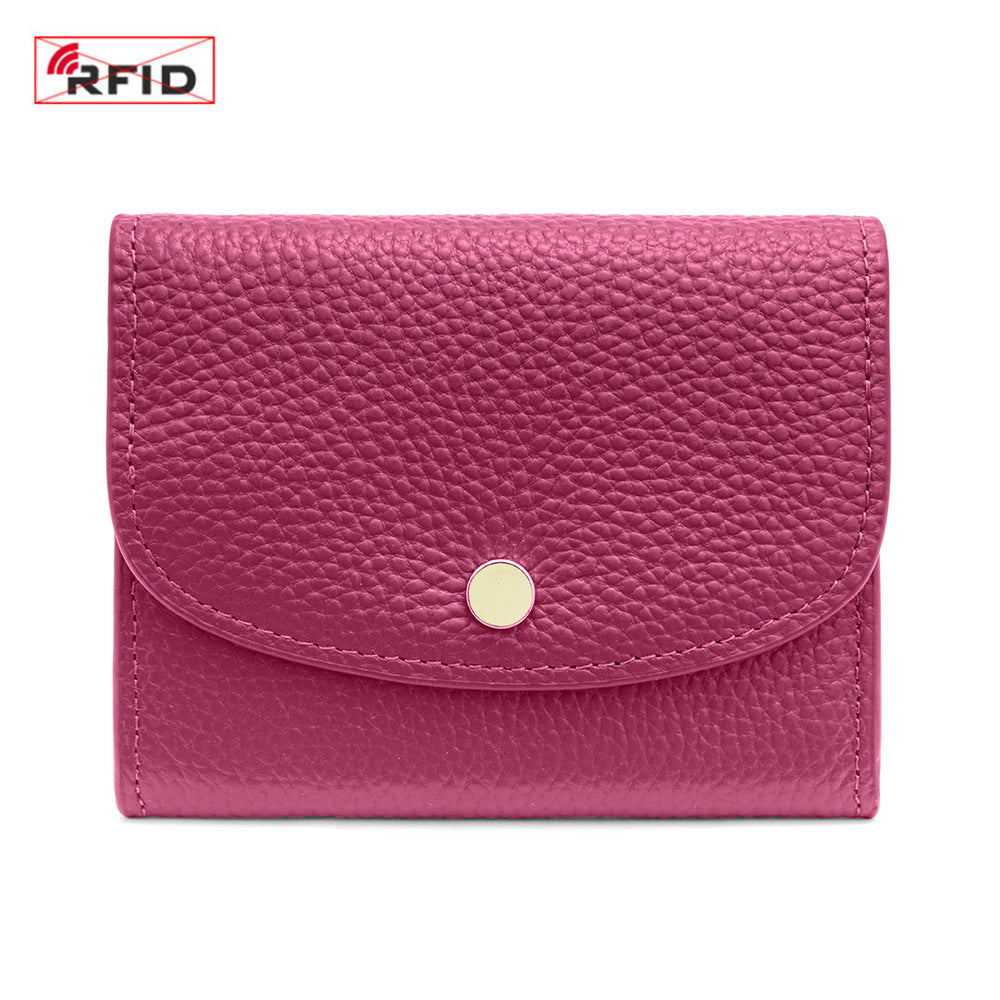 Cowhide Mini Coin Purse Wallet with RFID Card Slots in Purple