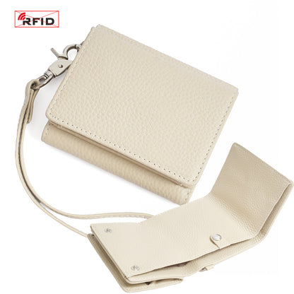Cowhide Leather Tri-Fold RFID-Blocking Wallet in Ivory